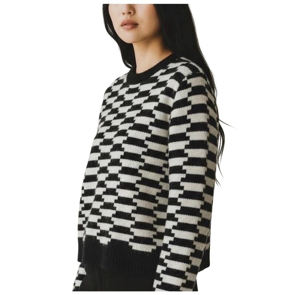 Lisa Says Gah Emma Black White Checkered Geometric Jumper Sweater XS/S